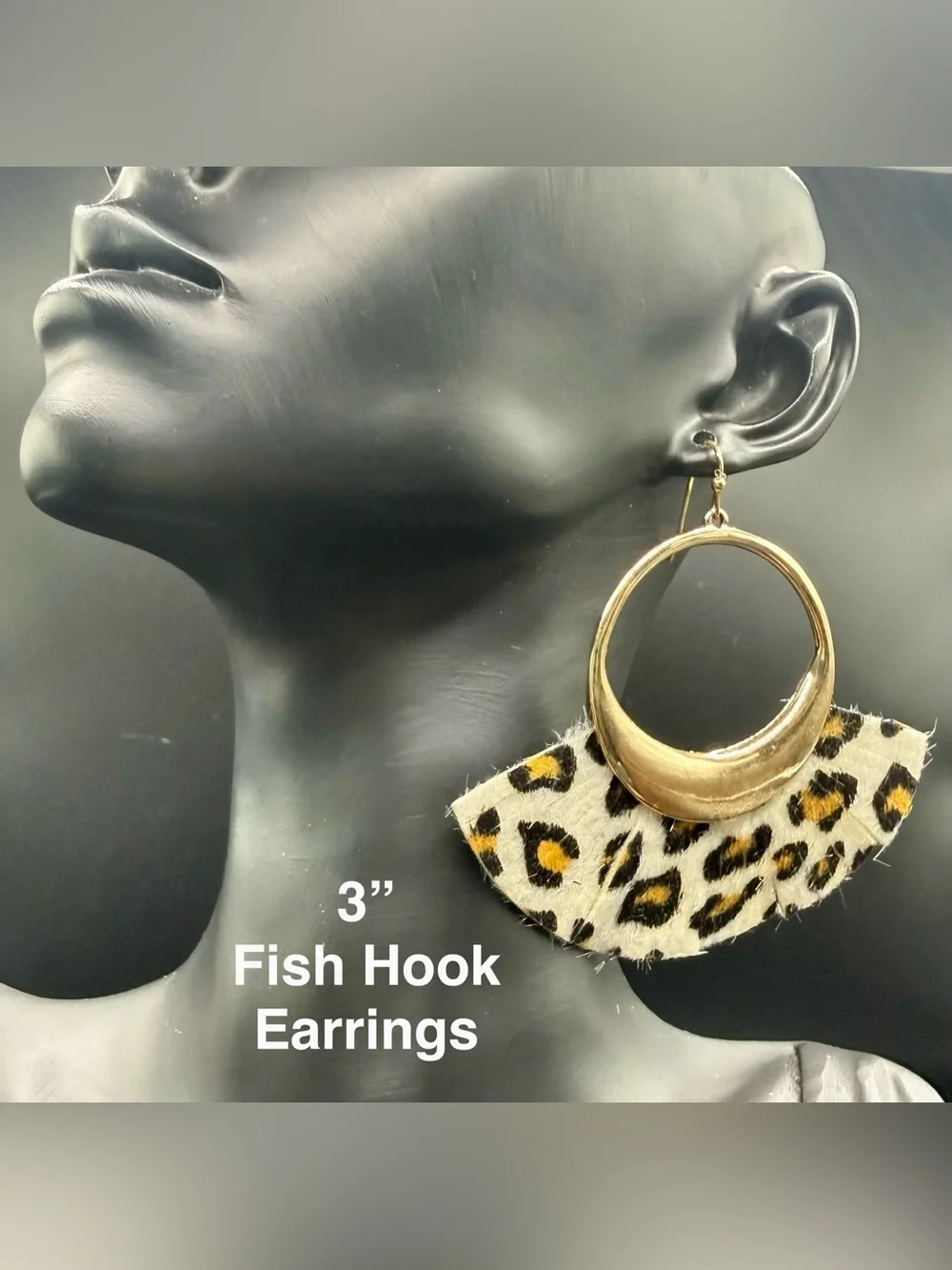 Gold Hoop Leopard Print Fish Hook Earrings